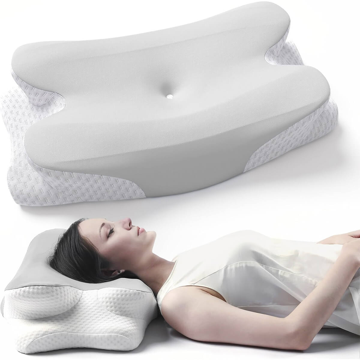 Oreiller Cervical Wave® Contour avec Housse Soie de Glace — Alignement et Fraîcheur
