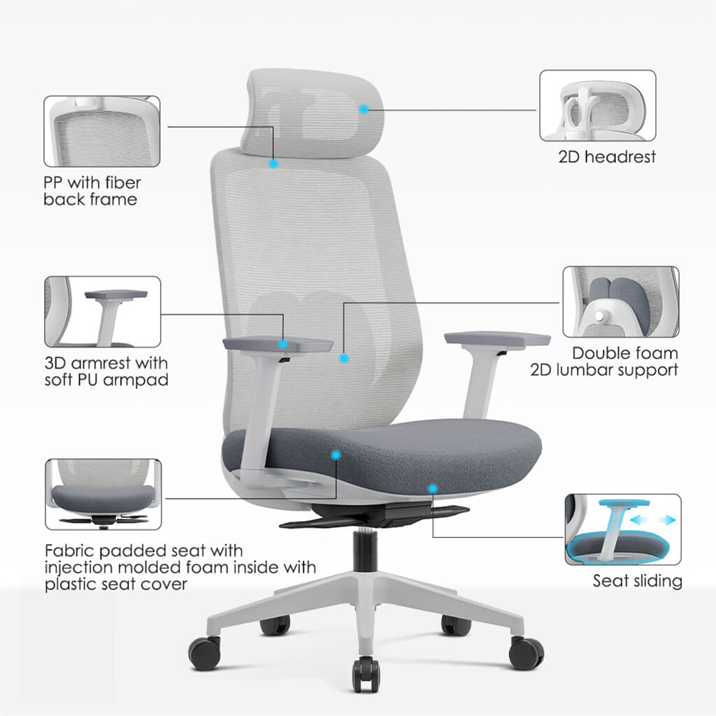 Chaise de Bureau Ergonomique Aera en Maille — 7 Couleurs disponibles