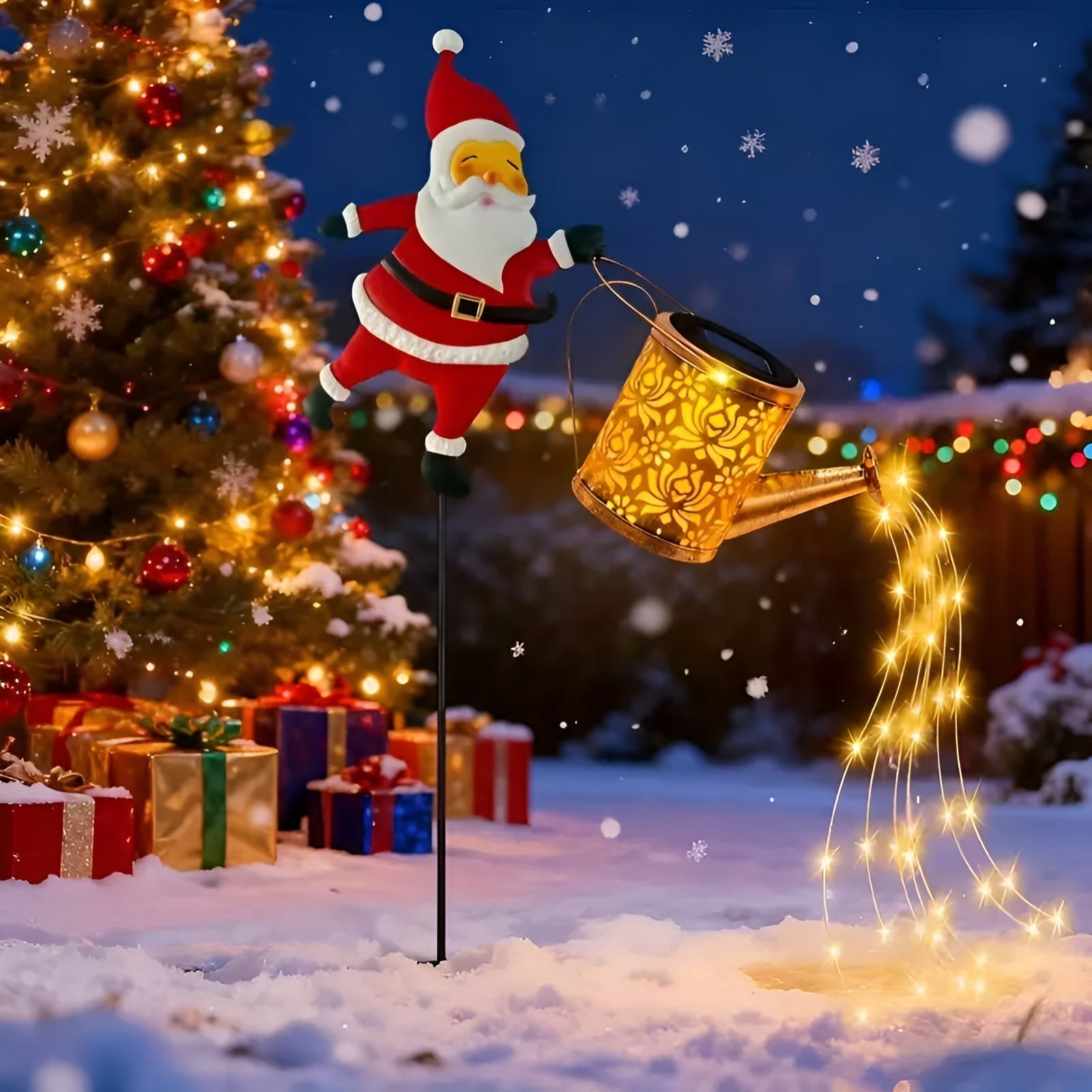 Guirlande Solaire Noël Père Noël et Lanternes | Décoration Jardin et Terrasse