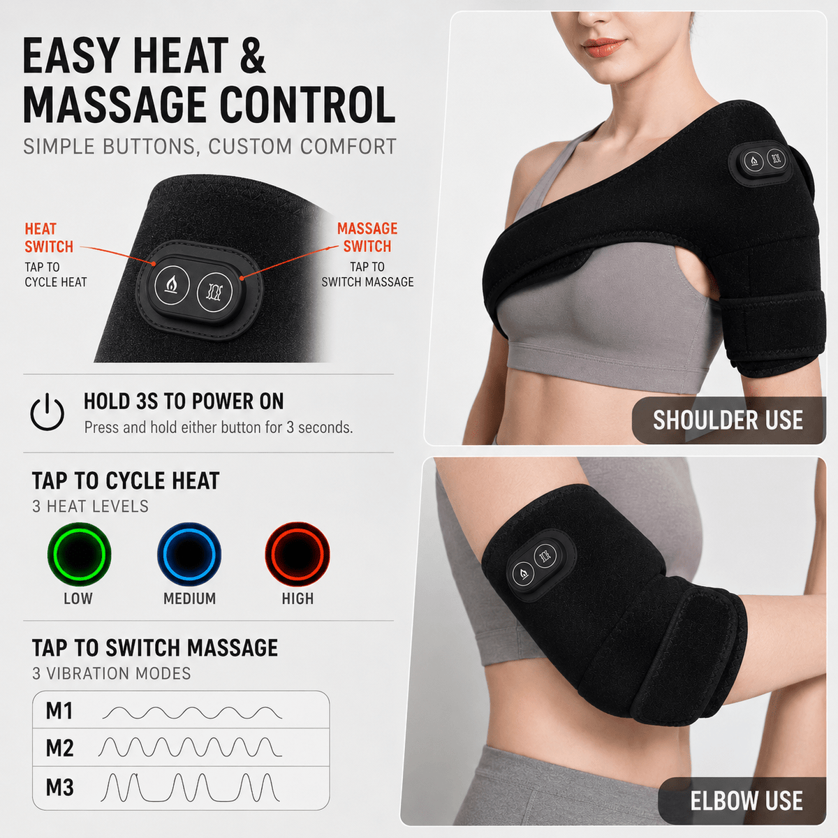 USB Heated Shoulder Bandage - 3-in-1 Joint Relief