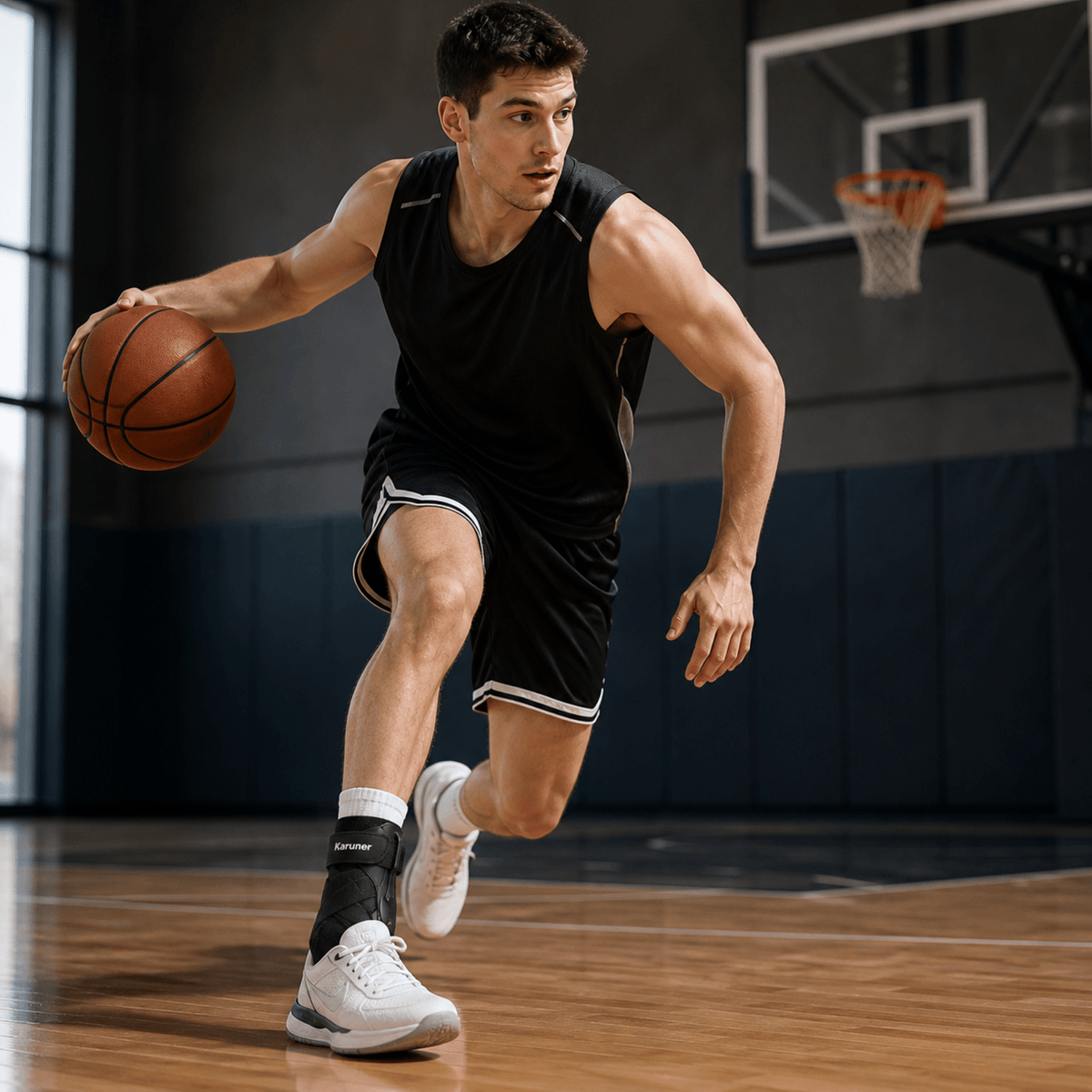 Ankle Brace with Lateral Stabilizers - Low Profile Adjustable