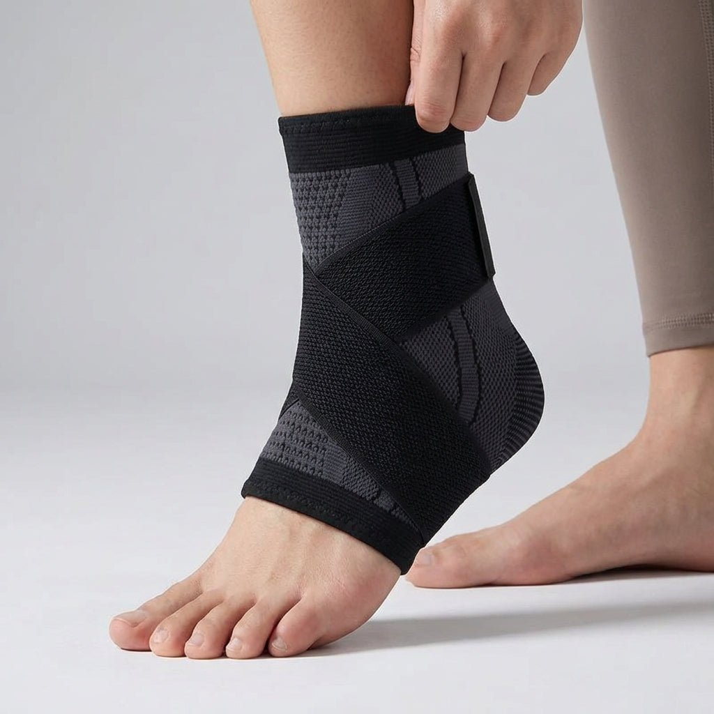 Ankle Brace with Compression Strap - Adjustable 1 or 2 Pieces