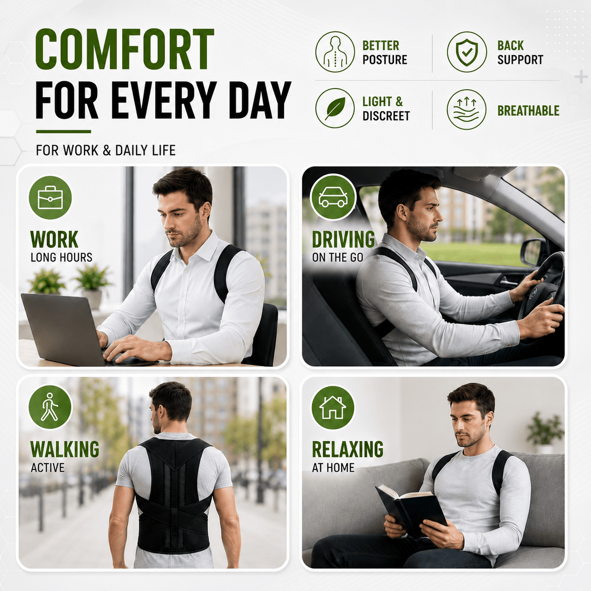 One-Piece Full Back Brace - Complete Spinal Postural Support