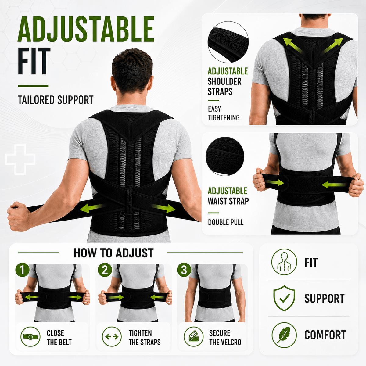 One-Piece Full Back Brace - Complete Spinal Postural Support