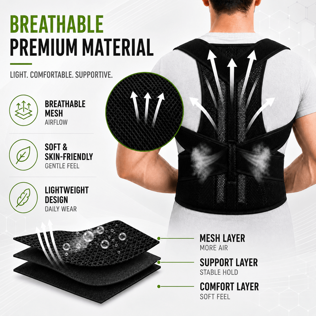 One-Piece Full Back Brace - Complete Spinal Postural Support