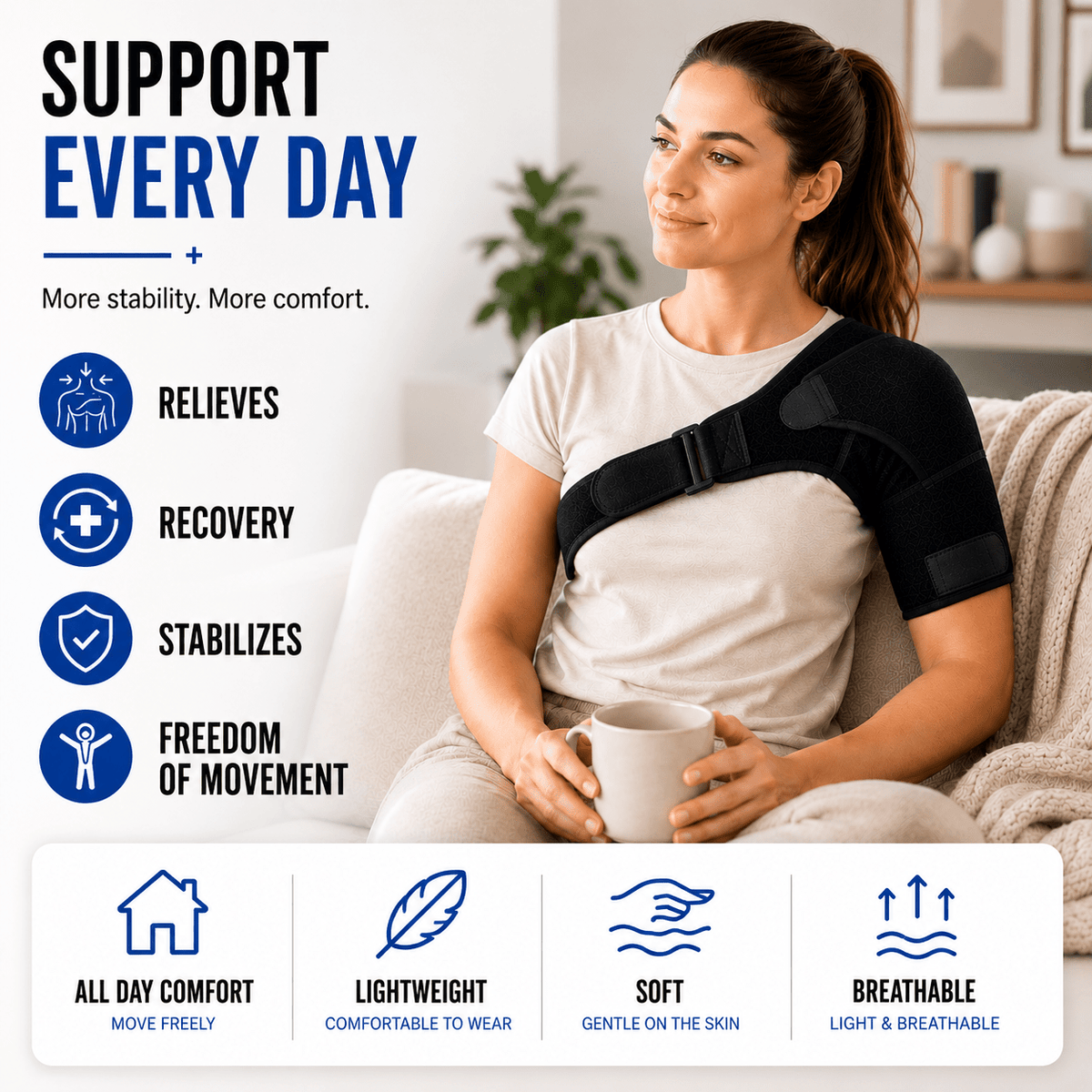 Unilateral Shoulder Brace with Pressure Pad - Adjustable Targeted