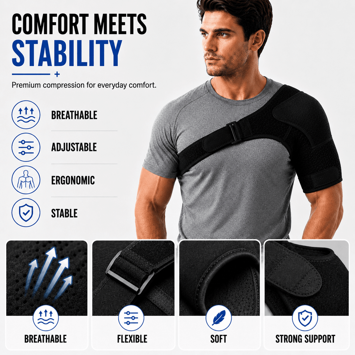 Unilateral Shoulder Brace with Pressure Pad - Adjustable Targeted