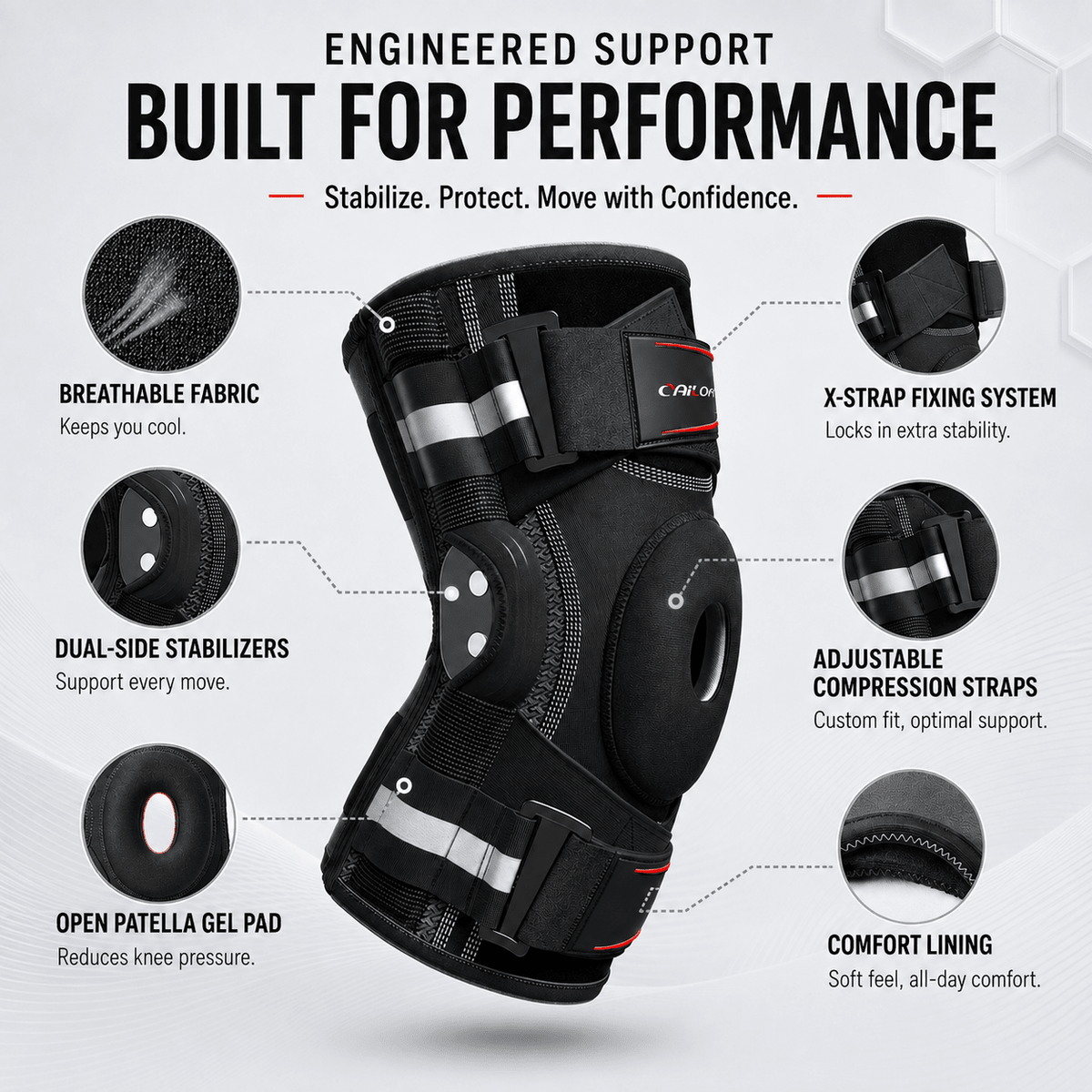 Knee Brace with Stabilizers - Pain Relief & Active Support