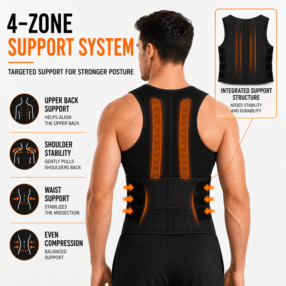 Upper Back & Waist Posture Brace - Clavicle Adjustable Straps