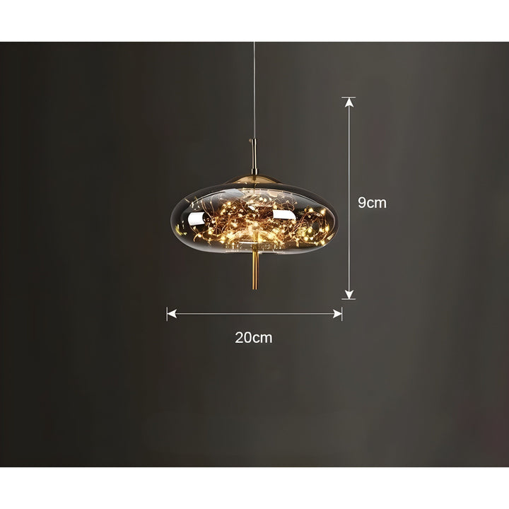 CrystalBeam Suspension LED Effet Étoile Scintillante | Verre Fumé Gris Froid