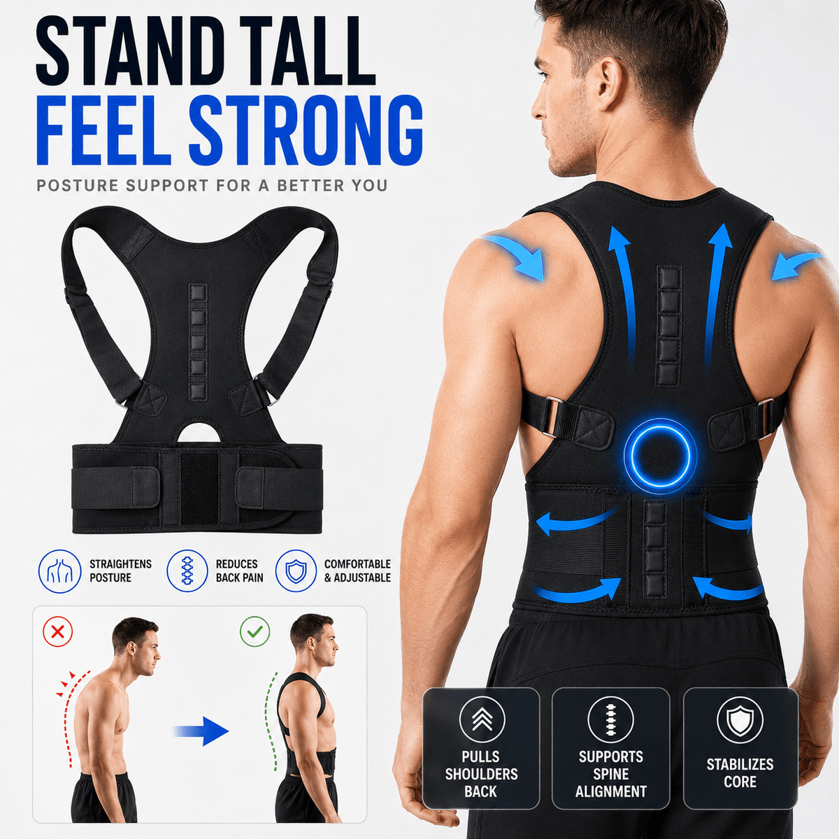Posture Corrector with Wide Lumbar Belt - Office & Home Support