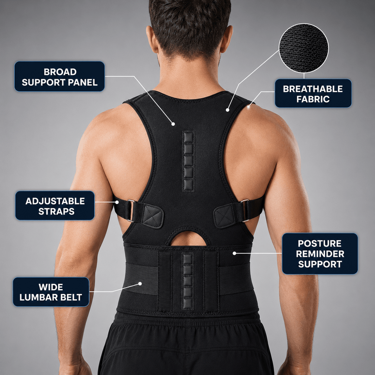 Posture Corrector with Wide Lumbar Belt - Office & Home Support