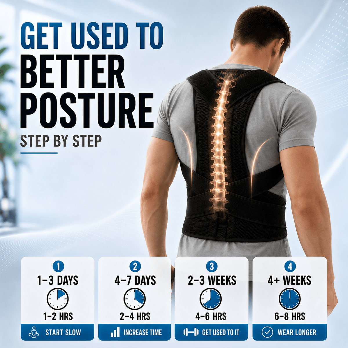 Adjustable Upper Back Posture Corrector - Light Discreet Daily