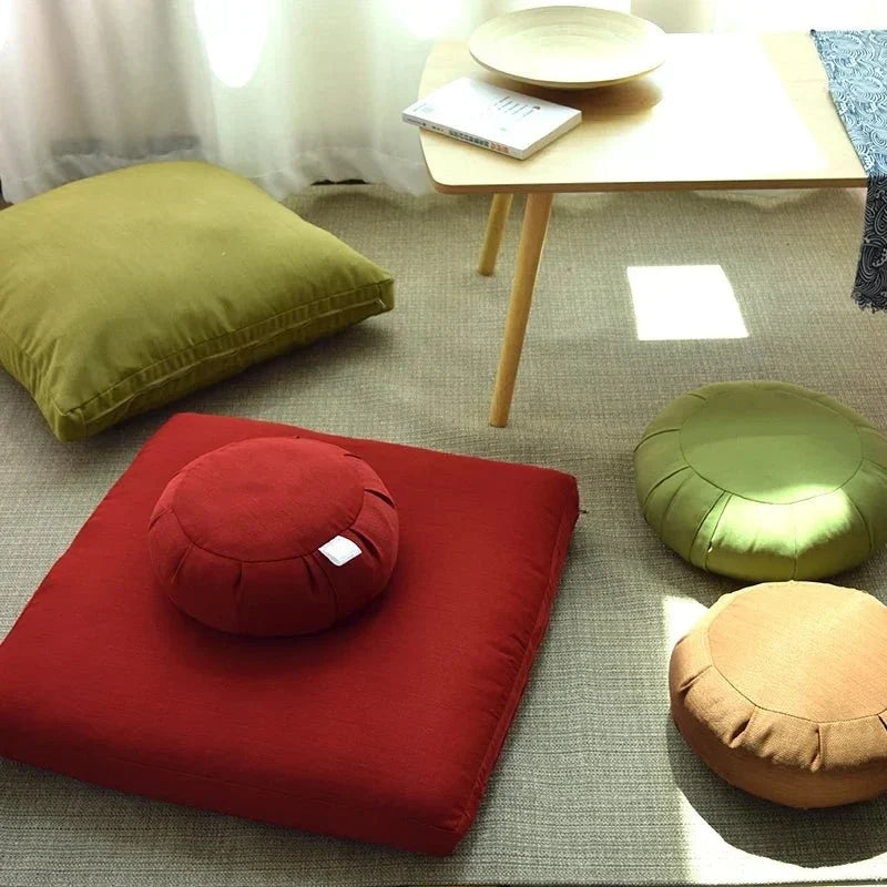 Round Floor Yoga Meditation Cushion - Natural Buckwheat Fill