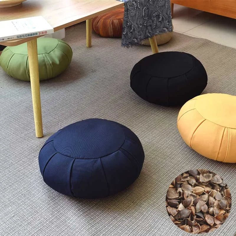 Round Floor Yoga Meditation Cushion - Natural Buckwheat Fill