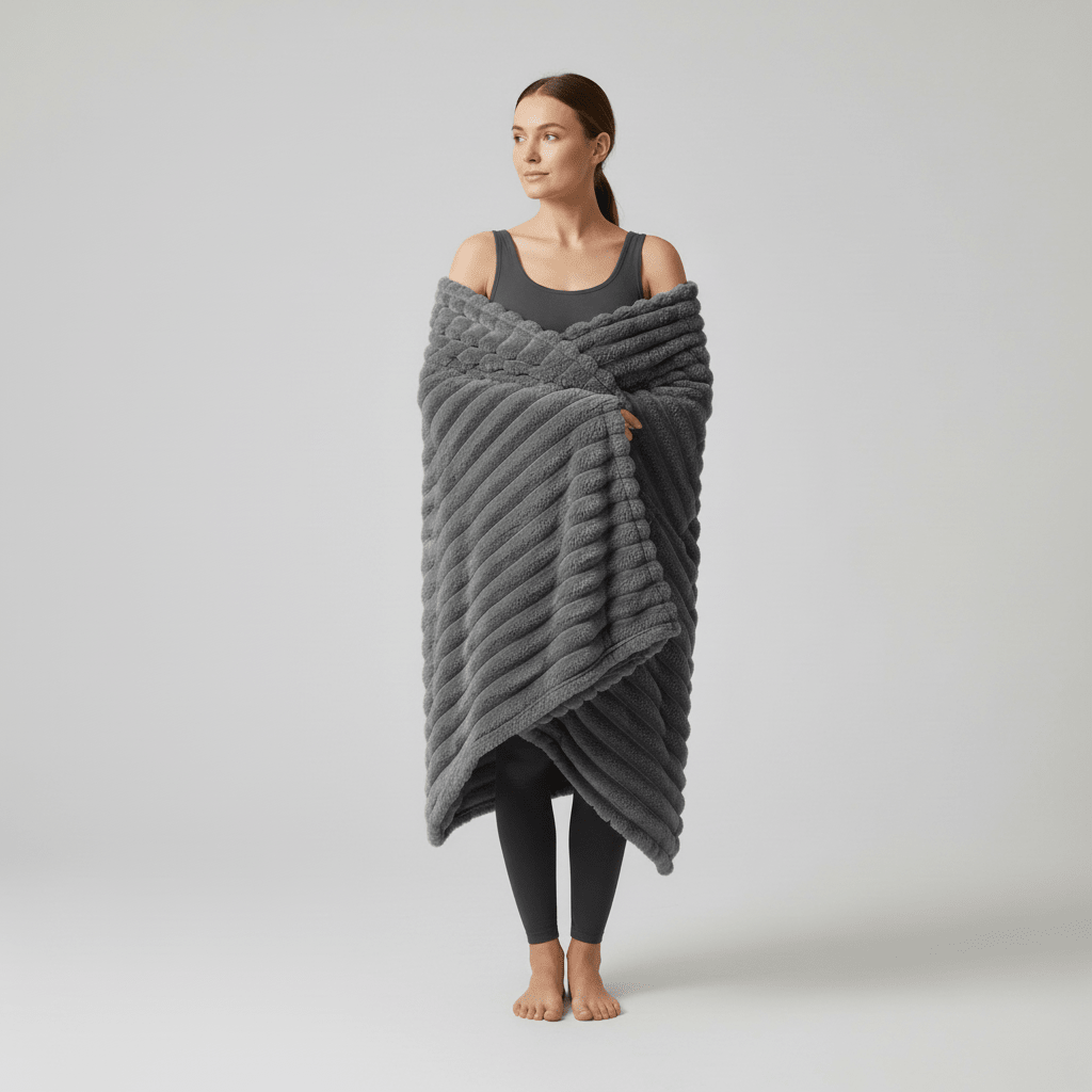 Striped Coral Fleece Blanket - Thick Warm Home Comfort