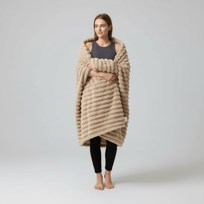 Striped Coral Fleece Blanket - Thick Warm Home Comfort