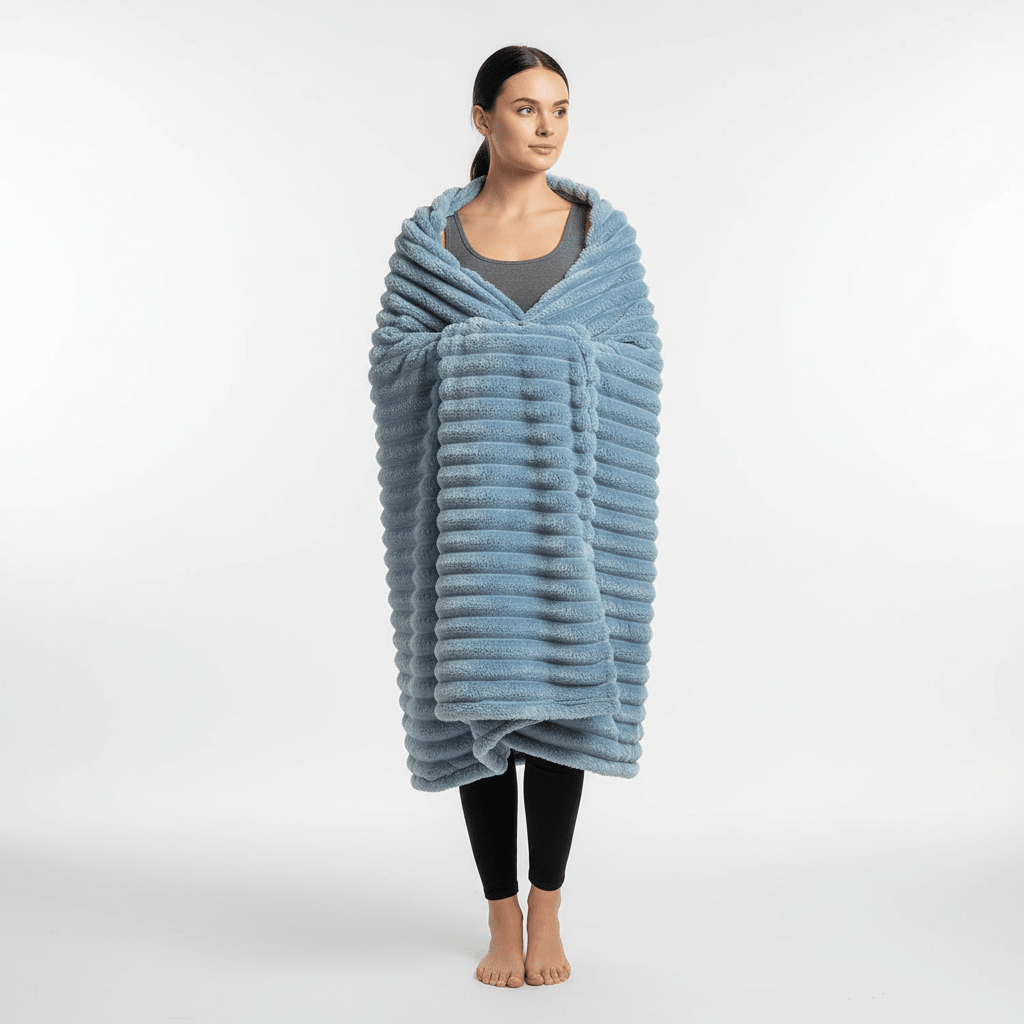 Striped Coral Fleece Blanket - Thick Warm Home Comfort