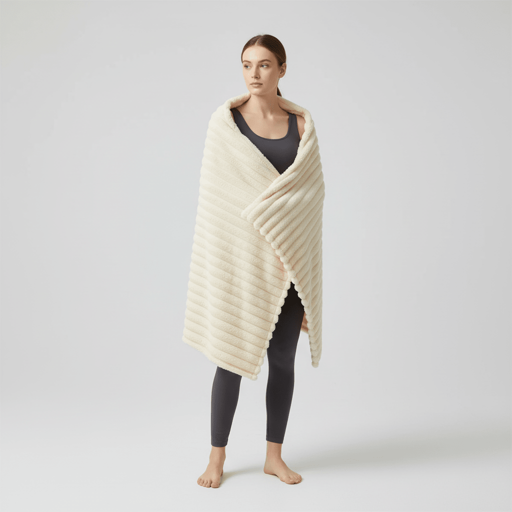 Striped Coral Fleece Blanket - Thick Warm Home Comfort