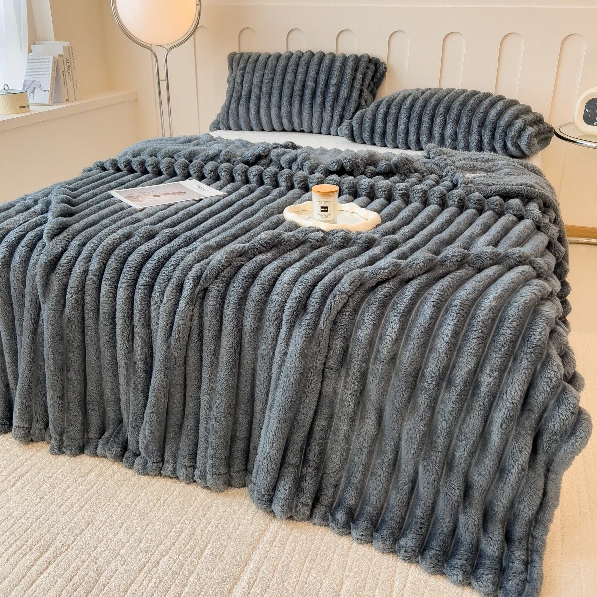 Striped Coral Fleece Blanket - Thick Warm Home Comfort