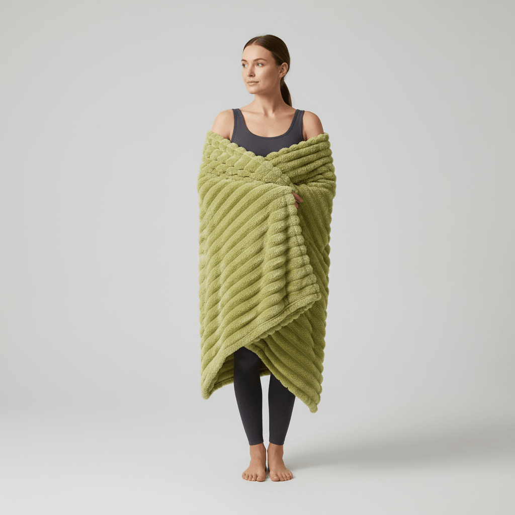 Striped Coral Fleece Blanket - Thick Warm Home Comfort