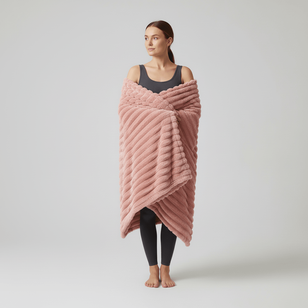 Striped Coral Fleece Blanket - Thick Warm Home Comfort
