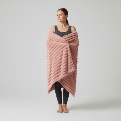 Striped Coral Fleece Blanket - Thick Warm Home Comfort