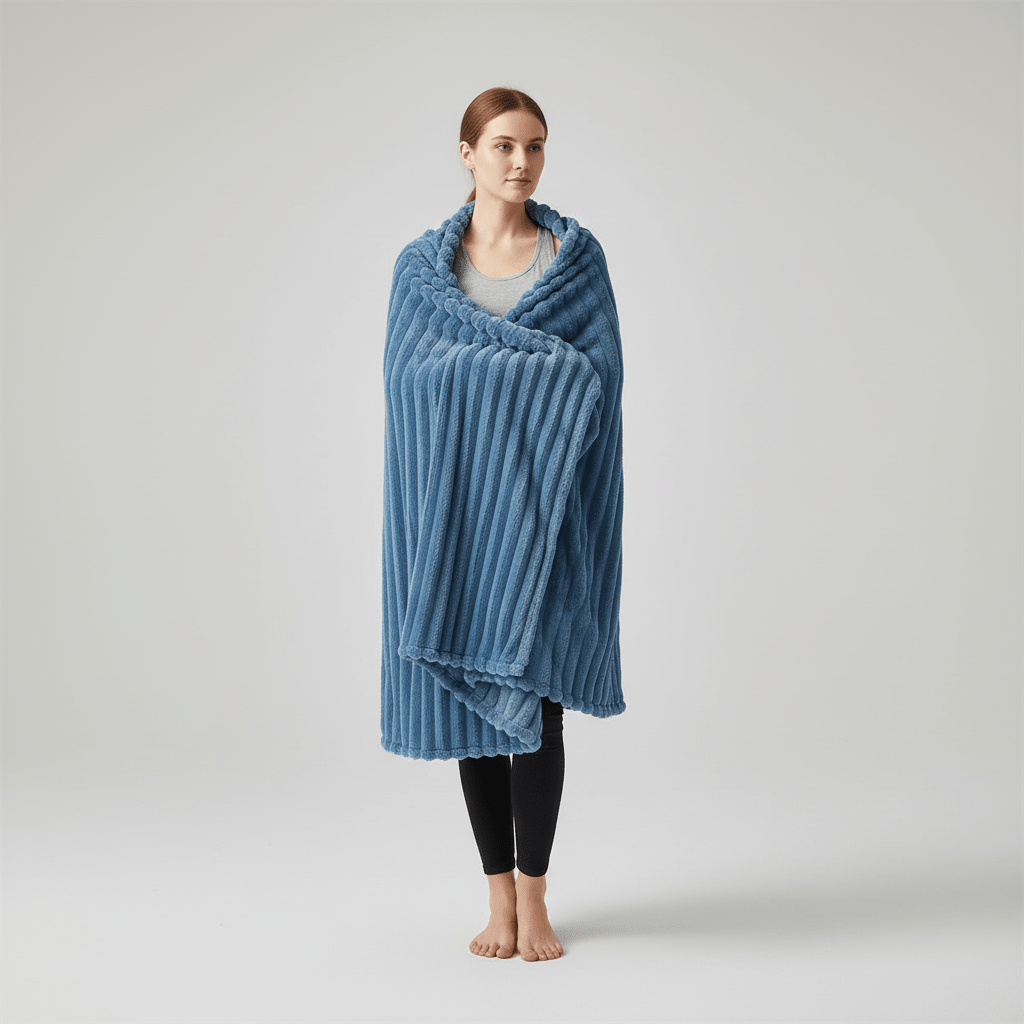 Striped Coral Fleece Blanket - Thick Warm Home Comfort