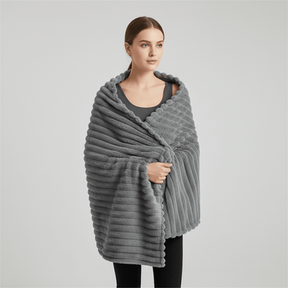 Striped Coral Fleece Blanket - Thick Warm Home Comfort
