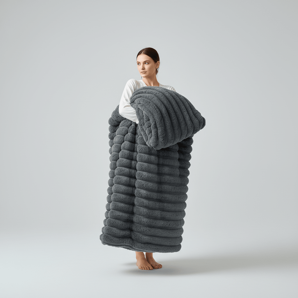 Striped Coral Fleece Blanket - Thick Warm Home Comfort