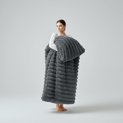 Striped Coral Fleece Blanket - Thick Warm Home Comfort