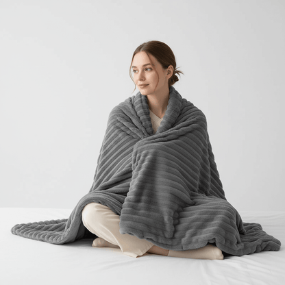 Striped Coral Fleece Large Blanket - Travel & Home Oversized Comfort
