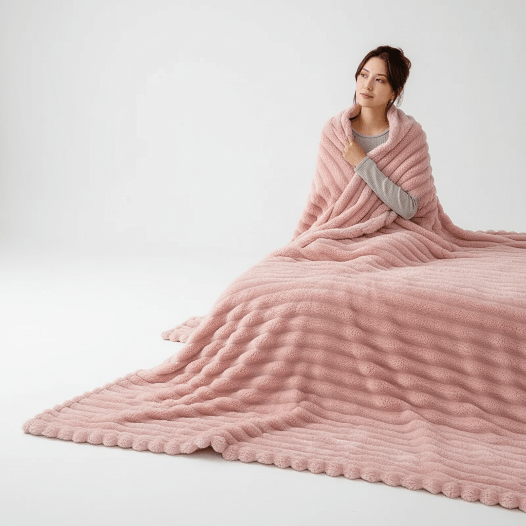 Striped Coral Fleece Large Blanket - Travel & Home Oversized Comfort