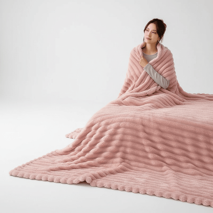 Striped Coral Fleece Large Blanket - Travel & Home Oversized Comfort