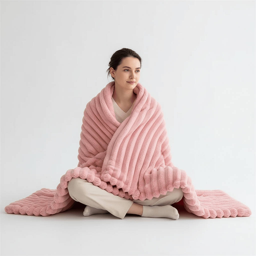 Striped Coral Fleece Large Blanket - Travel & Home Oversized Comfort