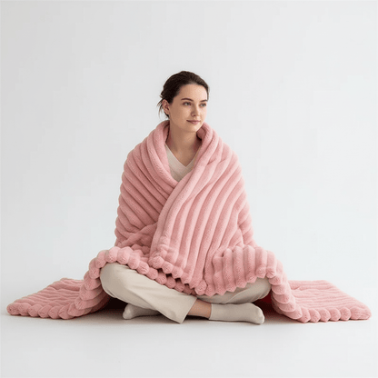 Striped Coral Fleece Large Blanket - Travel & Home Oversized Comfort