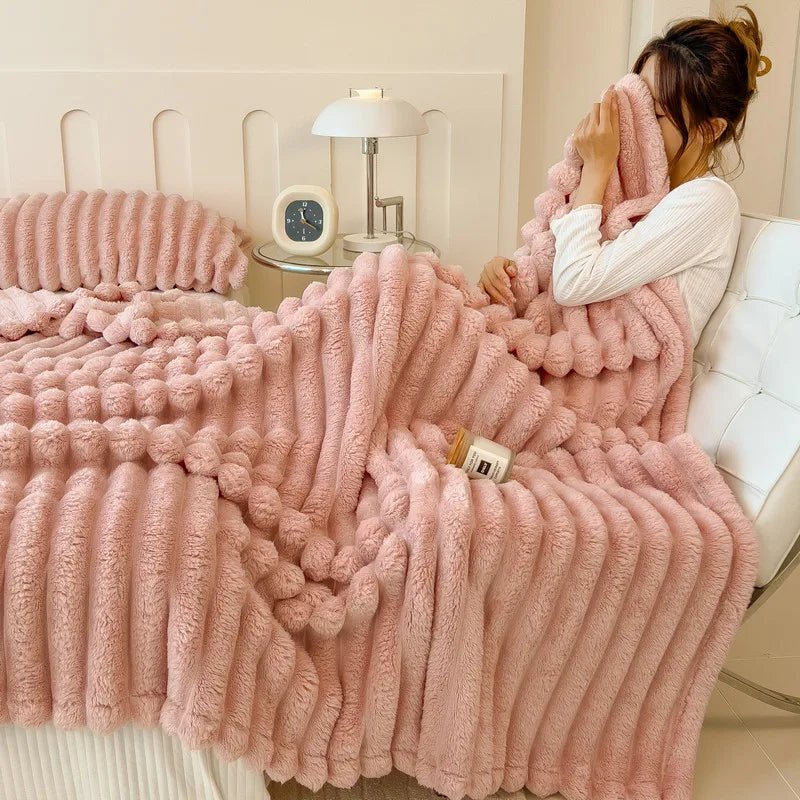 Striped Coral Fleece Large Blanket - Travel & Home Oversized Comfort
