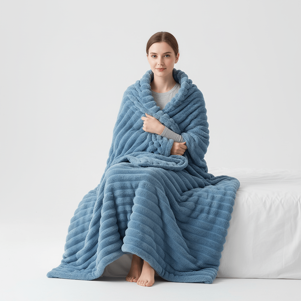 Striped Coral Fleece Large Blanket - Travel & Home Oversized Comfort
