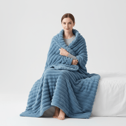Striped Coral Fleece Large Blanket - Travel & Home Oversized Comfort