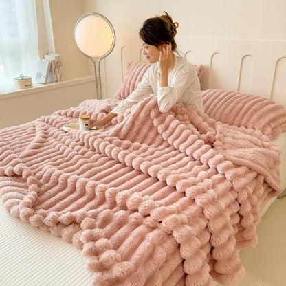 Striped Coral Fleece Large Blanket - Travel & Home Oversized Comfort