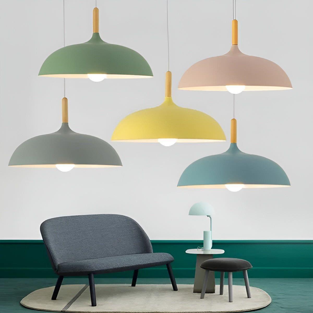 Suspension Chêne Scandinave Minimaliste | Noir Blanc Chaud pour Salon et Cuisine
