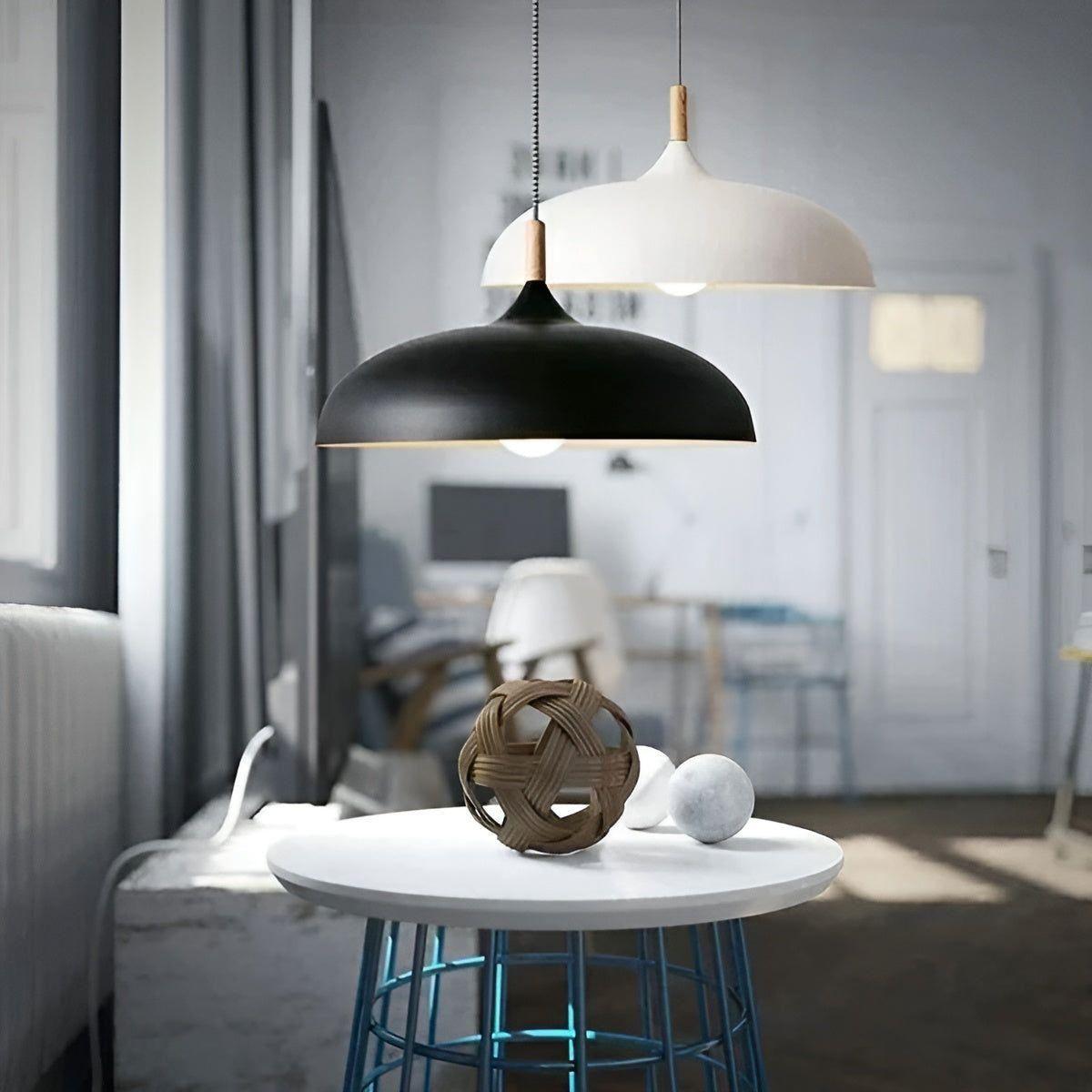 Suspension Chêne Scandinave Minimaliste | Noir Blanc Chaud pour Salon et Cuisine
