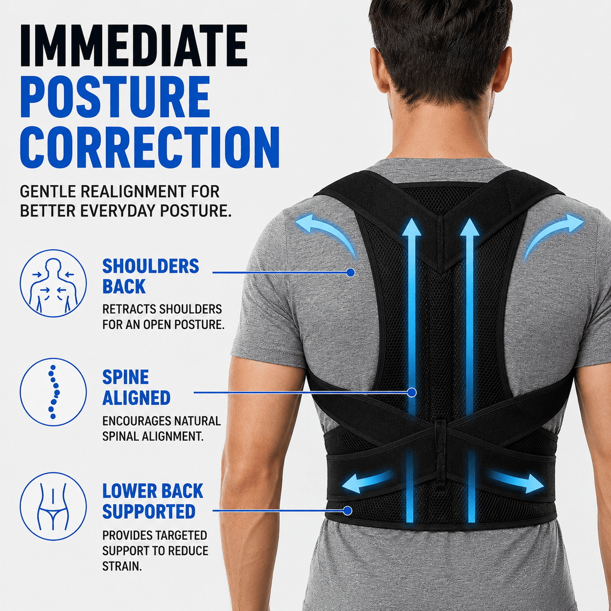 Lumbar Posture Support Vest - Adjustable Complete Back Relief
