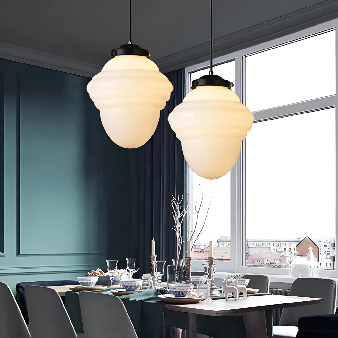 Suspension Verre Laiteux Vintage Géométrique | Style A Lumière Douce Diffuse