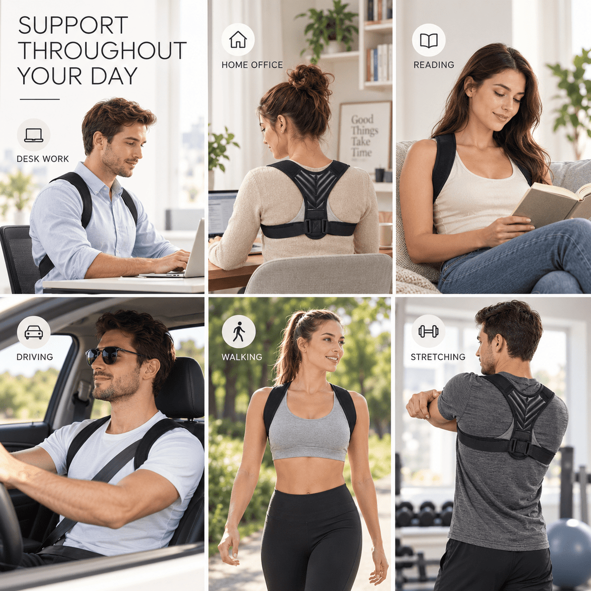 Back Support Harness - Padded Shoulders Light Office & Daily