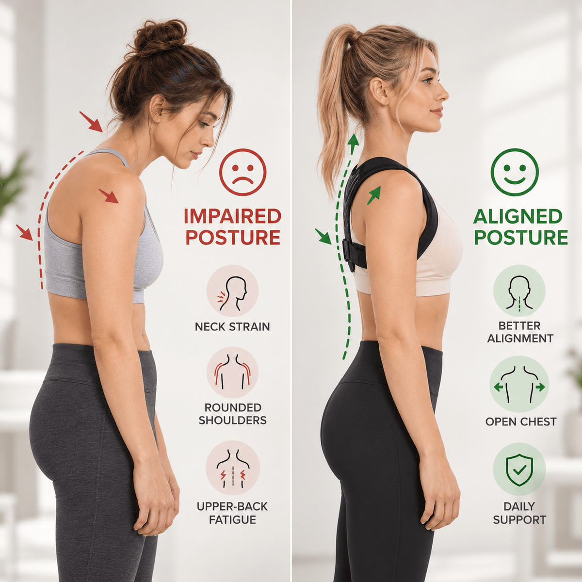 Back Support Harness - Padded Shoulders Light Office & Daily