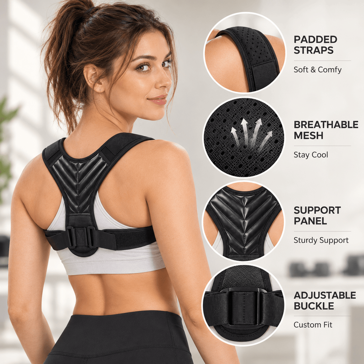 Back Support Harness - Padded Shoulders Light Office & Daily
