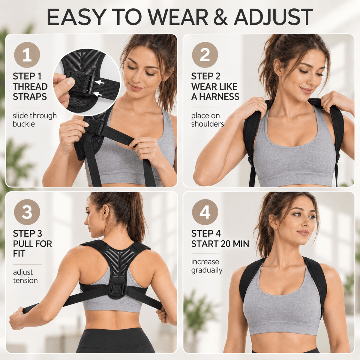 Back Support Harness - Padded Shoulders Light Office & Daily