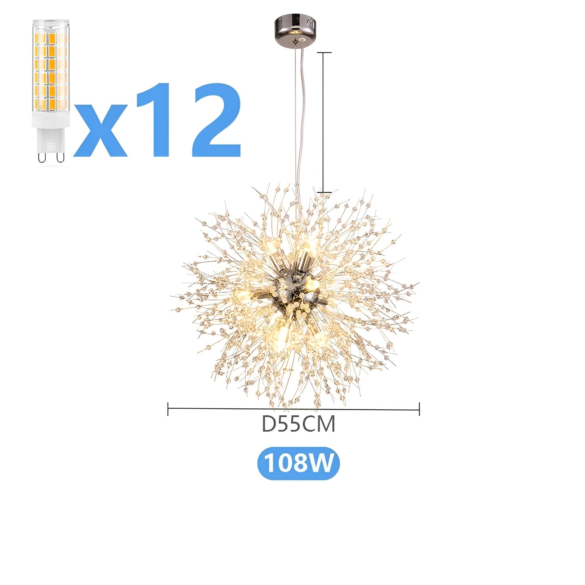 Lustre Cristal Pissenlit LED | Éclairage Spectaculaire Salon et Salle à Manger