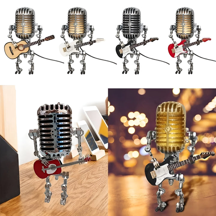 Lampe Robot Guitare LED Vintage | Décorative Bureau et Chambre Noir Style Rock